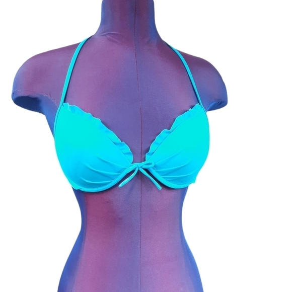 Victoria's Secret Teal Push Up Bikini Top Ruffles Size 34A Women's - Picture 1 of 7